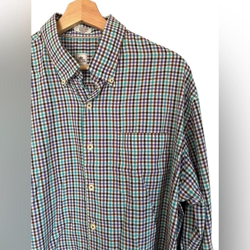 Peter Millar Crown Shirt XL Long Sleeve Plaid Purple
Blue Button Down